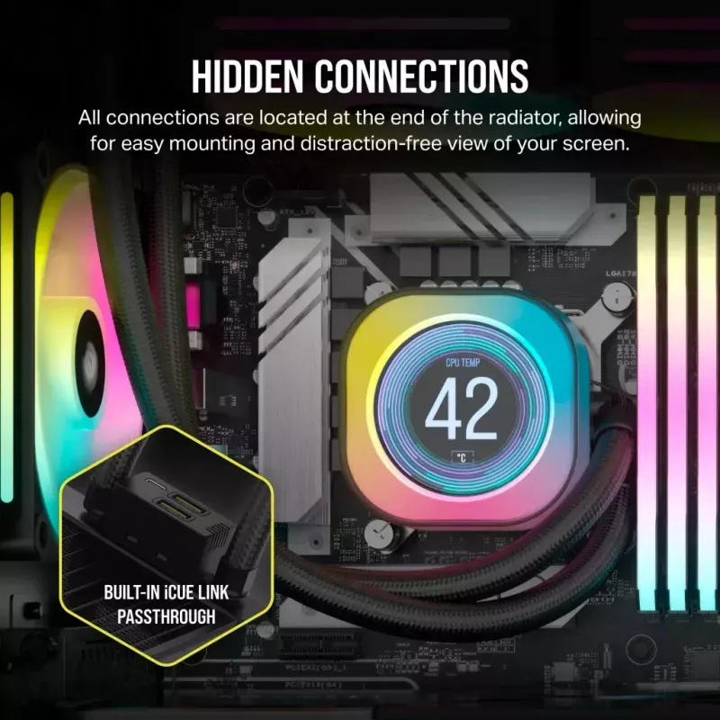 Corsair iCUE LINK H100i LCD RGB chłodzenie wodne AIO do procesora, 240 mm