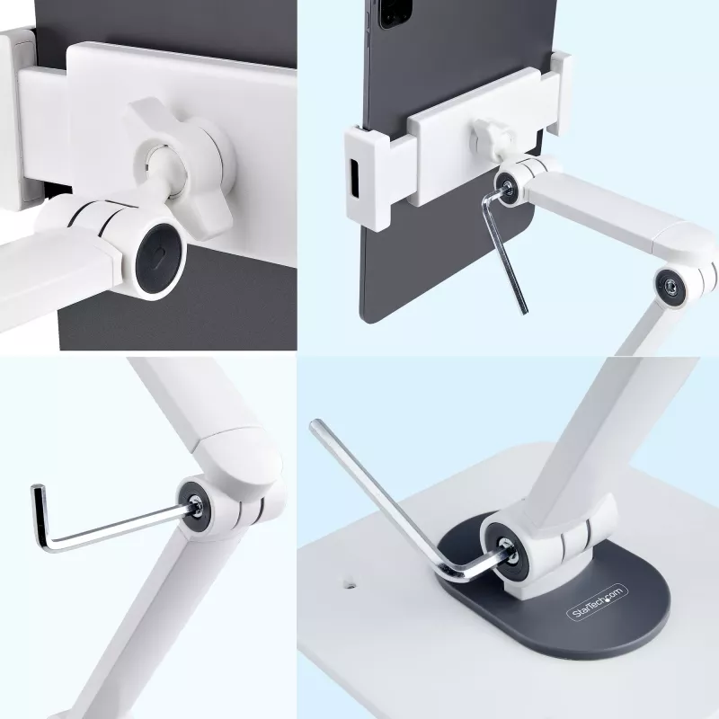 StarTech.com Regulowany stojak na tablet do biurka - Możliwość montażu na ścianie - Udźwig 1 kg - Ergonomiczny uniwersalny stojak na tablet z przegubami - Uchwyt na tablet do biurka z obrotem/przechyłem/rotacją