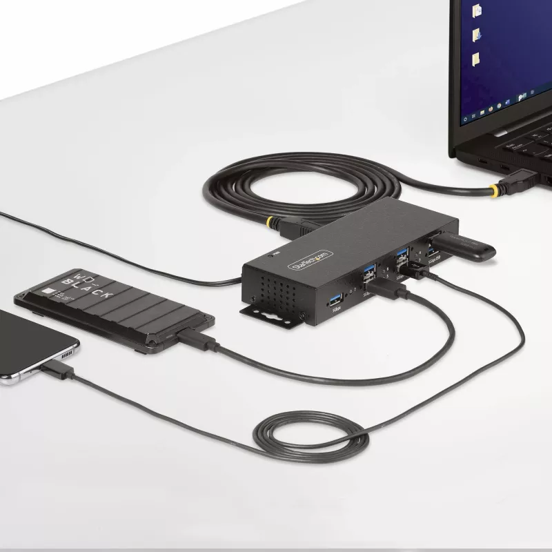 StarTech.com 5G7AINDRM-USB-A-HUB koncentrator interfejsów USB 3.2 Gen 1 (3.1 Gen 1) Type-B 5000 Mbit/s Czarny
