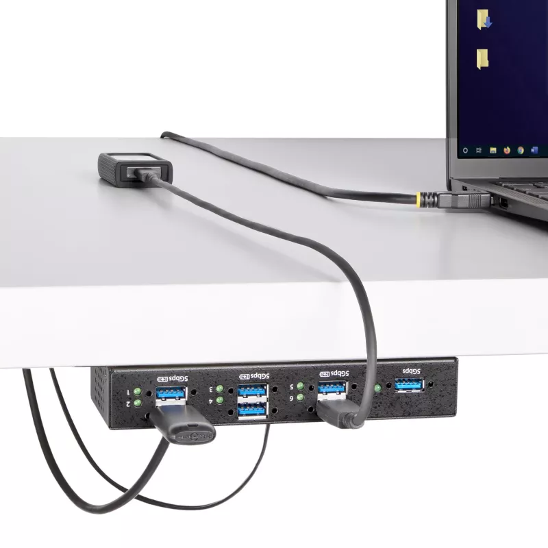 StarTech.com 5G7AINDRM-USB-A-HUB koncentrator interfejsów USB 3.2 Gen 1 (3.1 Gen 1) Type-B 5000 Mbit/s Czarny