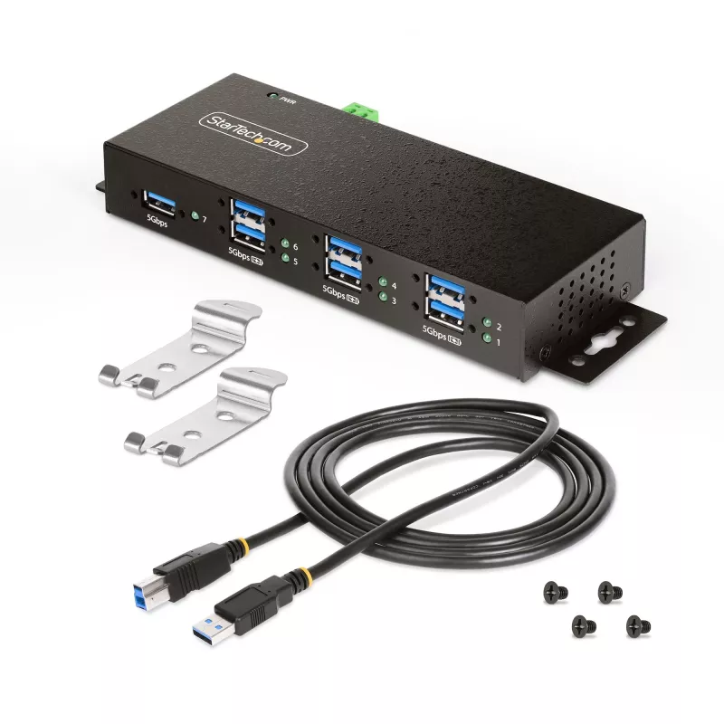 StarTech.com 5G7AINDRM-USB-A-HUB koncentrator interfejsów USB 3.2 Gen 1 (3.1 Gen 1) Type-B 5000 Mbit/s Czarny