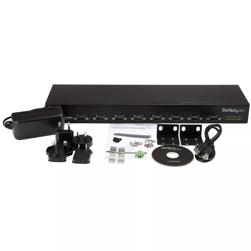 StarTech.com 8-Port USB-to-Serial Adapter Hub, USB 2.0, Serial, Czarny, Aluminium, 36 W, 100 - 240 V