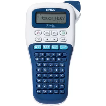Drukarka etykiet Brother PT-H107B — termotransferowa, 180×180 DPI, 20 mm/s, taśmy TZe 3,5/6/9/12 mm, LCD, bateria AAA