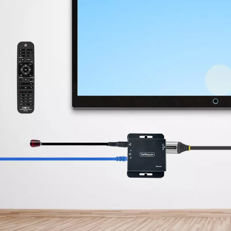 StarTech.com Przedłużacz HDMI 4K przez kabel Ethernet CAT6/CAT5, Przedłużacz wideo 4K 30 Hz lub 1080p 60 Hz, HDMI przez kabel Ethernet, Zestaw nadajnika i odbiornika HDMI, Pilot IR