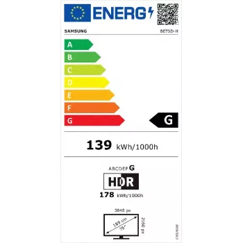 Samsung BE75D-H Cyfrowy płaski panel reklamowy 190,5 cm (75 cali) LED Wi-Fi 4K Ultra HD Czarny Tizen 16/7