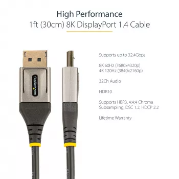 StarTech.com Kabel DisplayPort 1.4 0,3 m – 8K 60 Hz HDR10 – Wideo Ultra HD 4K 120 Hz – Kabel/przewód DP 1.4 – Do monitorów/wyświetlaczy – Kabel DisplayPort–DisplayPort – M/M