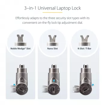 StarTech.com 3-w-1 uniwersalna linka blokująca do laptopa 6,6 stóp (2 m), linka zamykana na klucz systemem Master Key, zabezpieczenie komputera, kompatybilna z Noble Wedge®/Nano/K-Slot; antykradzieżowa linka odporna na przecięcie