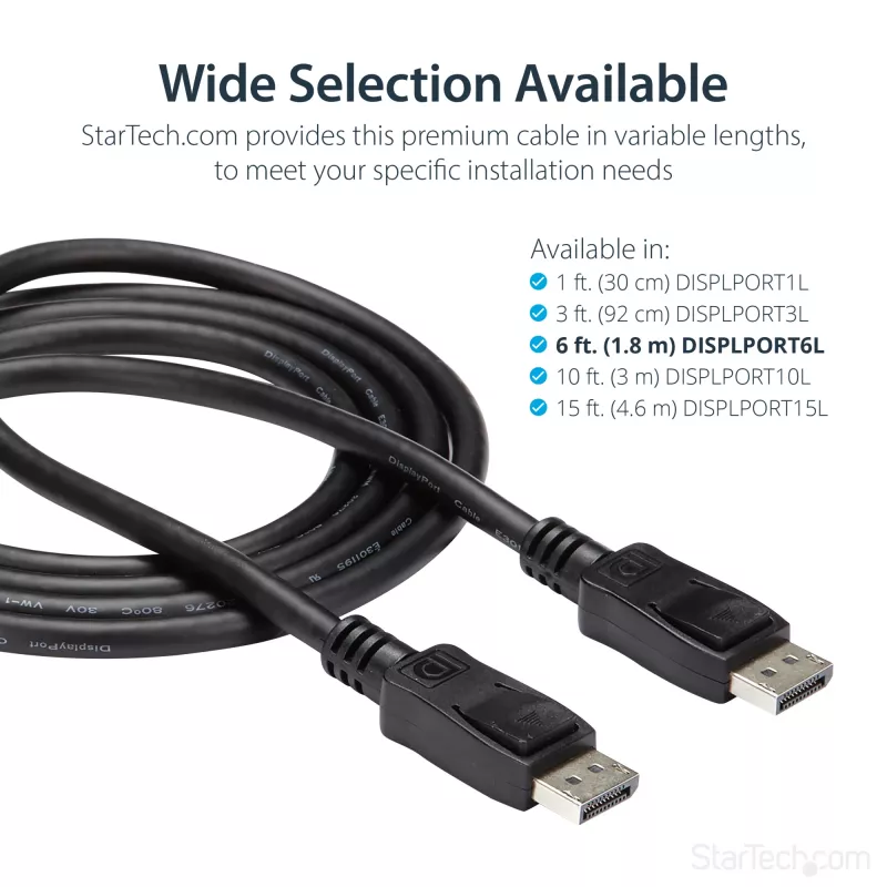 Kabel StarTech.com DisplayPort 1.2 1,8 m (2 m) – 4K x 2K Ultra HD z certyfikatem VESA – kabel DP do DP do monitora – przewód wideo/wyświetlacza DP – zatrzaskowe złącza DP