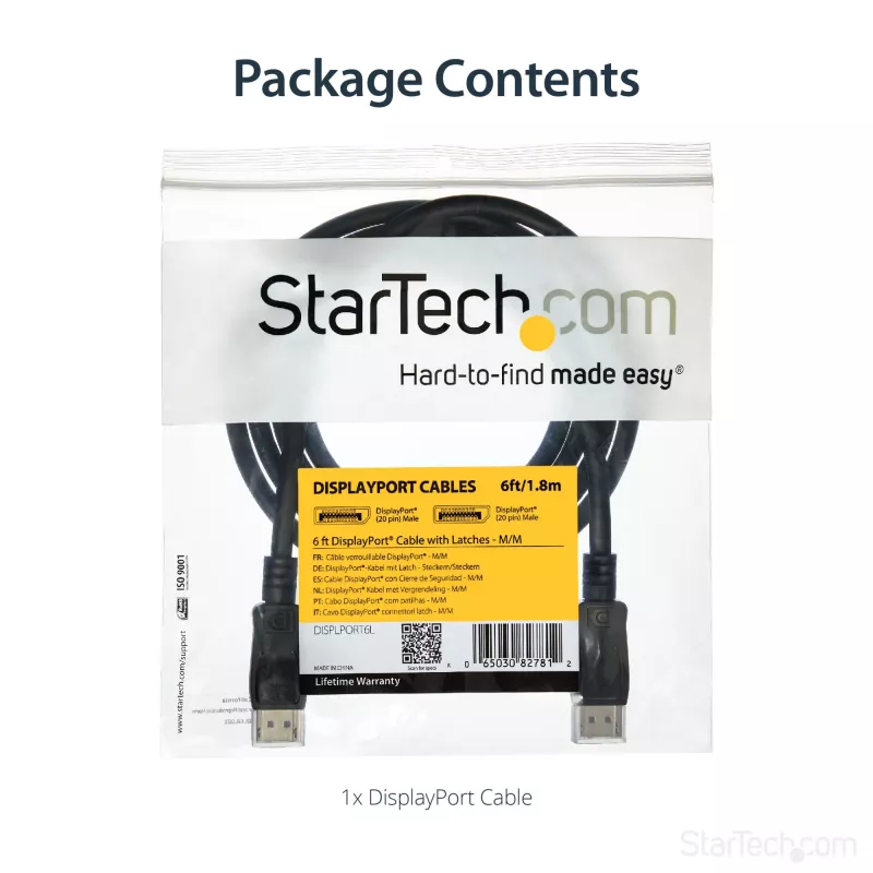 Kabel StarTech.com DisplayPort 1.2 1,8 m (2 m) – 4K x 2K Ultra HD z certyfikatem VESA – kabel DP do DP do monitora – przewód wideo/wyświetlacza DP – zatrzaskowe złącza DP
