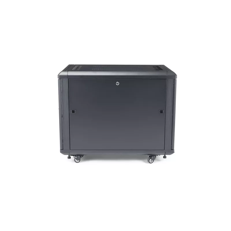 StarTech.com 4-słupkowa szafa rack 12U do serwerów, zamykana 19-calowa szafa do przechowywania danych dla sprzętu komputerowego / AV / IT, szafa sieciowa do biura / domu z kółkami i regulowanymi szynami montażowymi