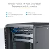 StarTech.com 4-słupkowa szafa rack 12U do serwerów, zamykana 19-calowa szafa do przechowywania danych dla sprzętu komputerowego / AV / IT, szafa sieciowa do biura / domu z kółkami i regulowanymi szynami montażowymi