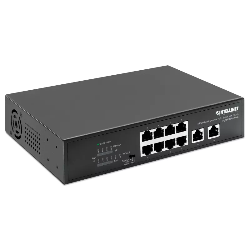 Intellinet 8-portowy gigabitowy przełącznik Ethernet PoE+ z 2 portami uplink o mocy 120 W