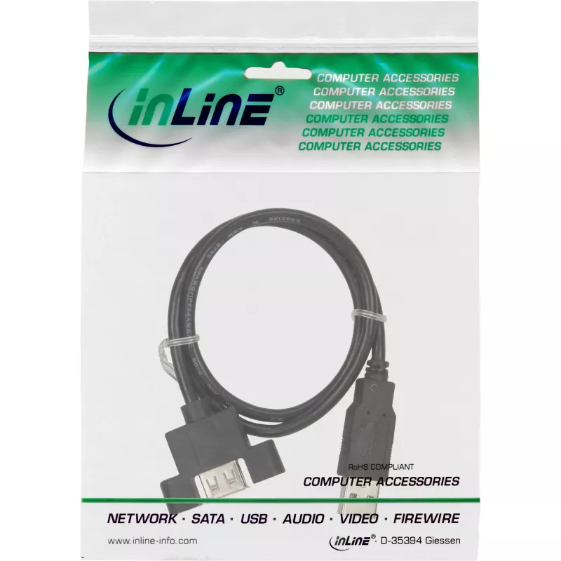 adapter kablowya InLine USB 2.0 Typ A męski / A żeński do wspornika slotu, 0,6 m