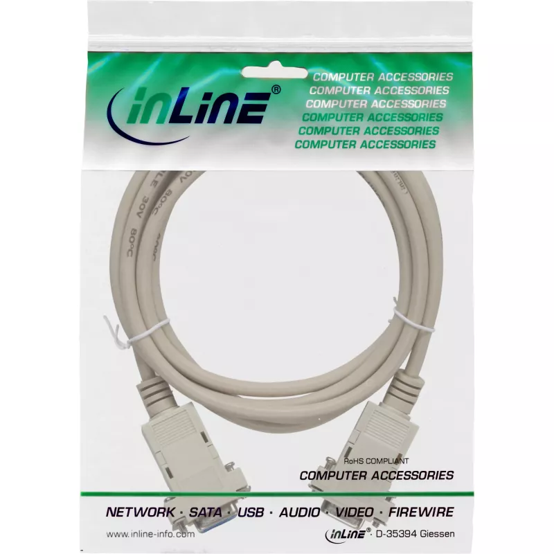 InLine kabel null modem DB9 żeński / żeński, montowany, szary, 2m