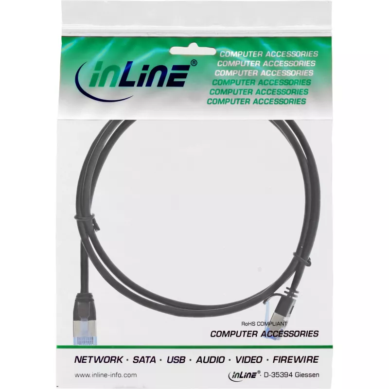 InLine cienki okrągły kabel krosowy U/FTP kat.6A czarny 1m