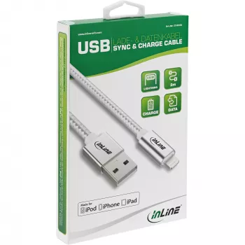 Kabel InLine Lightning USB, do iPada, iPhone'a, iPoda, srebrny/aluminiowy 1 m z certyfikatem MFi