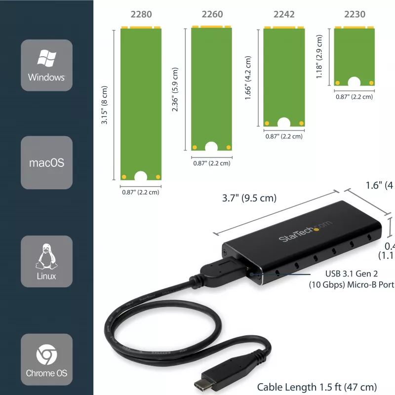 Obudowa na dysk SSD M.2 StarTech.com do dysków M.2 SATA – USB 3.1 (10 Gb/s) z kablem USB-C