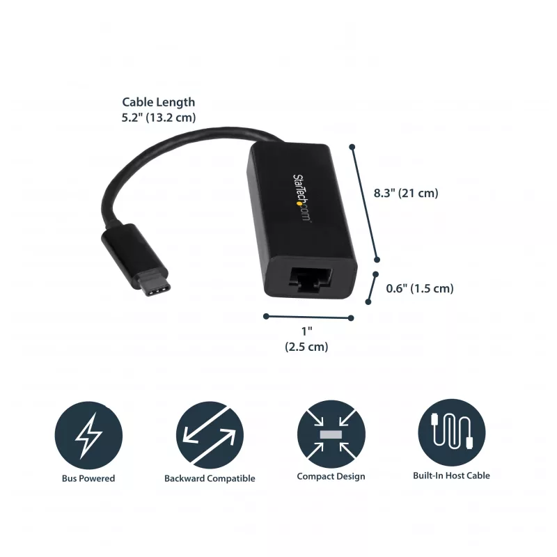 StarTech.com Adapter USB-C na Gigabit Ethernet - Czarny