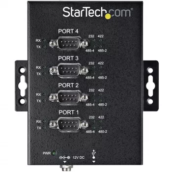 StarTech.com 4-portowy koncentrator szeregowy USB do RS232/RS485/RS422 – przemysłowy konwerter szeregowy USB 2.0 na DB9 – stopień ochrony IP30 – metalowy koncentrator szeregowy do montażu na szynie DIN – ochrona ESD 15 kV