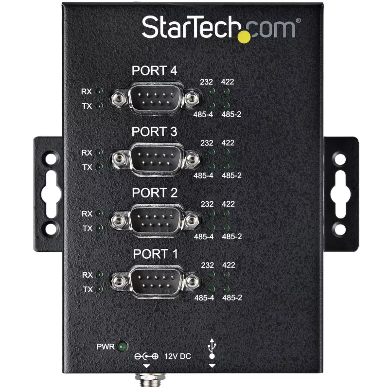StarTech.com 4-portowy koncentrator szeregowy USB do RS232/RS485/RS422 – przemysłowy konwerter szeregowy USB 2.0 na DB9 – stopień ochrony IP30 – metalowy koncentrator szeregowy do montażu na szynie DIN – ochrona ESD 15 kV
