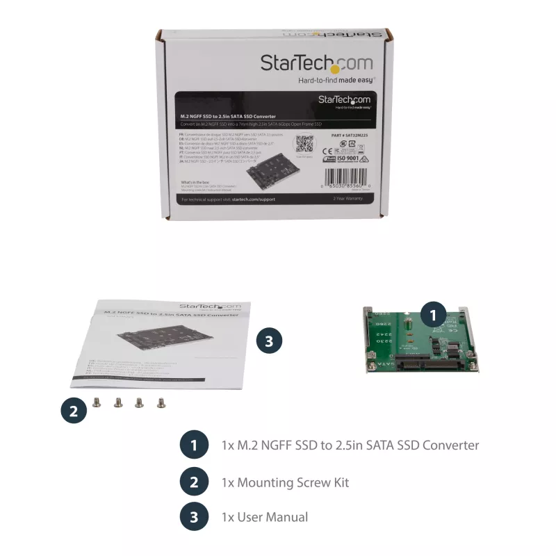 StarTech.com M.2 SATA SSD to 2.5in SATA Adapter - M.2 NGFF to SATA Converter - 7mm - Open-Frame Bracket - M2 Hard Drive Adapter