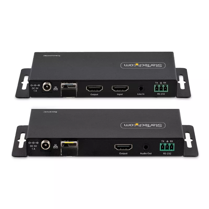 StarTech.com Zestaw przedłużacza HDMI przez światłowód 4K, 4K 60 Hz do 3300 stóp/1 km (jednomodowy) lub 1000 stóp/300 m (wielomodowy) złącze światłowodowe LC, HDR, HDCP, przedłużacz audio 3,5 mm/RS232/IR, zestaw nadajnika i odbiornika