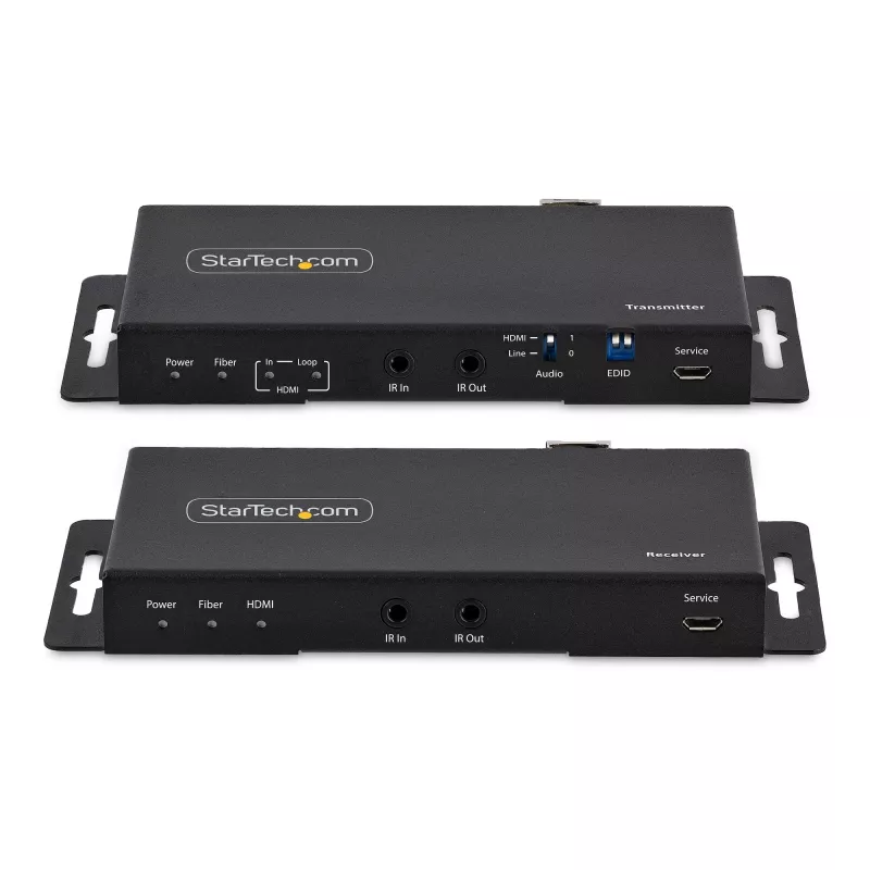 StarTech.com Zestaw przedłużacza HDMI przez światłowód 4K, 4K 60 Hz do 3300 stóp/1 km (jednomodowy) lub 1000 stóp/300 m (wielomodowy) złącze światłowodowe LC, HDR, HDCP, przedłużacz audio 3,5 mm/RS232/IR, zestaw nadajnika i odbiornika