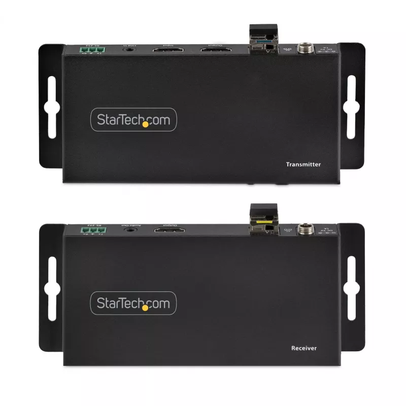 StarTech.com Zestaw przedłużacza HDMI przez światłowód 4K, 4K 60 Hz do 3300 stóp/1 km (jednomodowy) lub 1000 stóp/300 m (wielomodowy) złącze światłowodowe LC, HDR, HDCP, przedłużacz audio 3,5 mm/RS232/IR, zestaw nadajnika i odbiornika