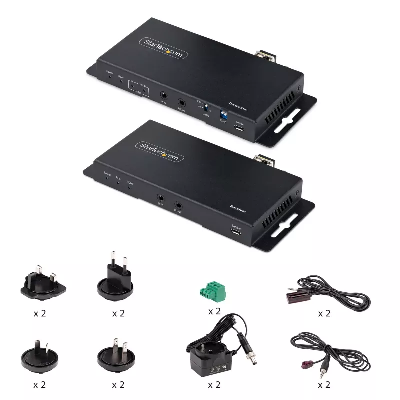 StarTech.com Zestaw przedłużacza HDMI przez światłowód 4K, 4K 60 Hz do 3300 stóp/1 km (jednomodowy) lub 1000 stóp/300 m (wielomodowy) złącze światłowodowe LC, HDR, HDCP, przedłużacz audio 3,5 mm/RS232/IR, zestaw nadajnika i odbiornika