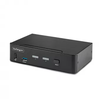 StarTech.com 2-Portowy Przełącznik KVM DisplayPort, 8K 60Hz / 4K 144Hz, Pojedynczy Wyświetlacz, DP 1.4, 2x Porty USB 3.0, 4x Porty USB 2.0 HID, Przełączanie Przyciskiem i Skrótami Klawiszowymi, Zgodny z TAA - Niezależny od Systemu Operacyjnego, Metalowa Obudowa