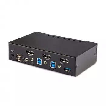 StarTech.com 2-Portowy Przełącznik KVM DisplayPort, 8K 60Hz / 4K 144Hz, Pojedynczy Wyświetlacz, DP 1.4, 2x Porty USB 3.0, 4x Porty USB 2.0 HID, Przełączanie Przyciskiem i Skrótami Klawiszowymi, Zgodny z TAA - Niezależny od Systemu Operacyjnego, Metalowa Obudowa