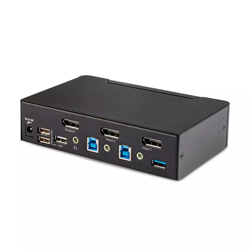 StarTech.com 2-Portowy Przełącznik KVM DisplayPort, 8K 60Hz / 4K 144Hz, Pojedynczy Wyświetlacz, DP 1.4, 2x Porty USB 3.0, 4x Porty USB 2.0 HID, Przełączanie Przyciskiem i Skrótami Klawiszowymi, Zgodny z TAA - Niezależny od Systemu Operacyjnego, Metalowa Obudowa