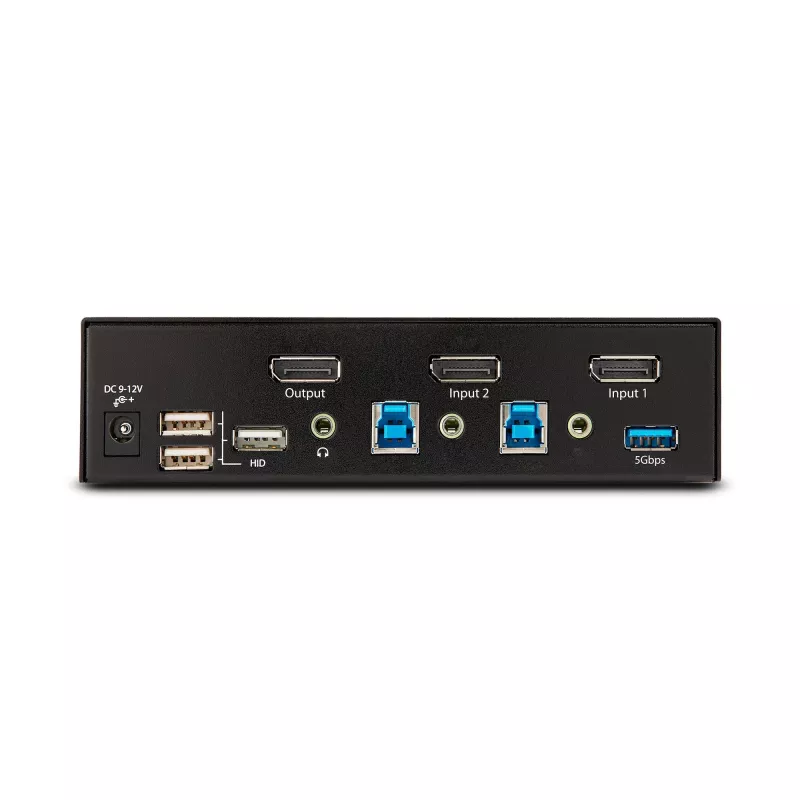 StarTech.com 2-Portowy Przełącznik KVM DisplayPort, 8K 60Hz / 4K 144Hz, Pojedynczy Wyświetlacz, DP 1.4, 2x Porty USB 3.0, 4x Porty USB 2.0 HID, Przełączanie Przyciskiem i Skrótami Klawiszowymi, Zgodny z TAA - Niezależny od Systemu Operacyjnego, Metalowa Obudowa