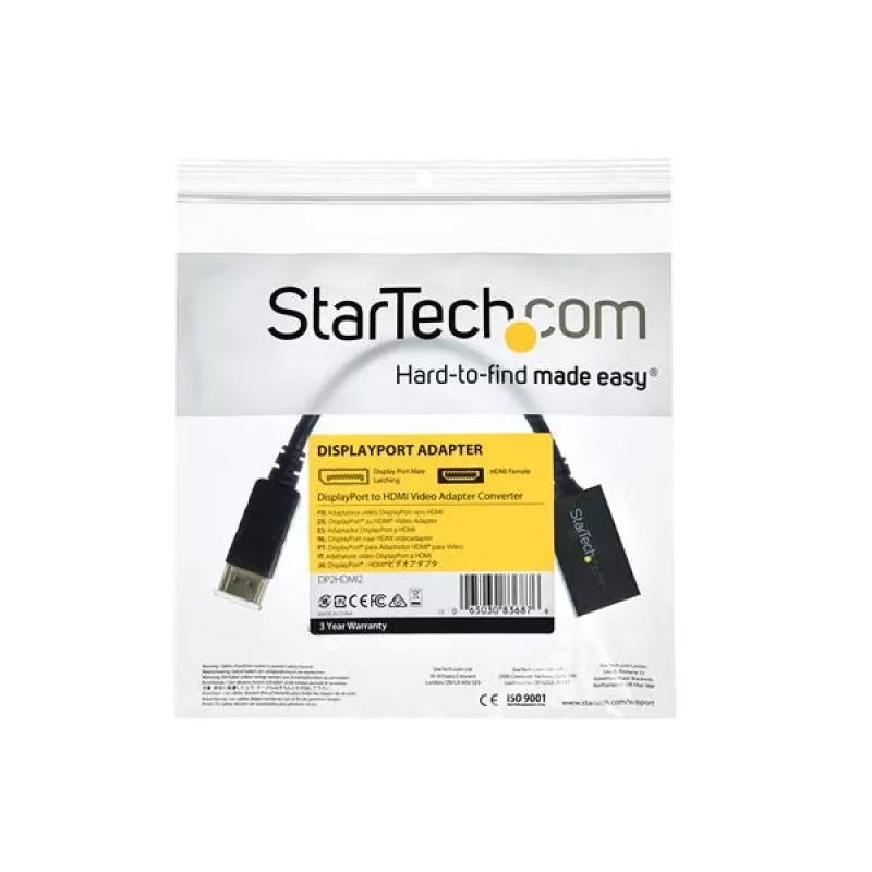 Adapter StarTech.com DisplayPort na HDMI – DP 1.2 na HDMI Konwerter wideo 1080p – Przejściówka DP na HDMI do monitora/telewizora/wyświetlacza – Pasywny adapter DP na HDMI – Złącze DP z zatrzaskiem