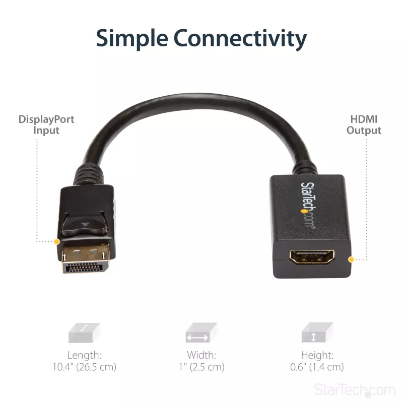 Adapter StarTech.com DisplayPort na HDMI – DP 1.2 na HDMI Konwerter wideo 1080p – Przejściówka DP na HDMI do monitora/telewizora/wyświetlacza – Pasywny adapter DP na HDMI – Złącze DP z zatrzaskiem