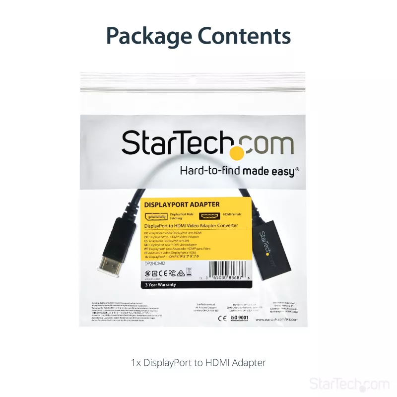 Adapter StarTech.com DisplayPort na HDMI – DP 1.2 na HDMI Konwerter wideo 1080p – Przejściówka DP na HDMI do monitora/telewizora/wyświetlacza – Pasywny adapter DP na HDMI – Złącze DP z zatrzaskiem