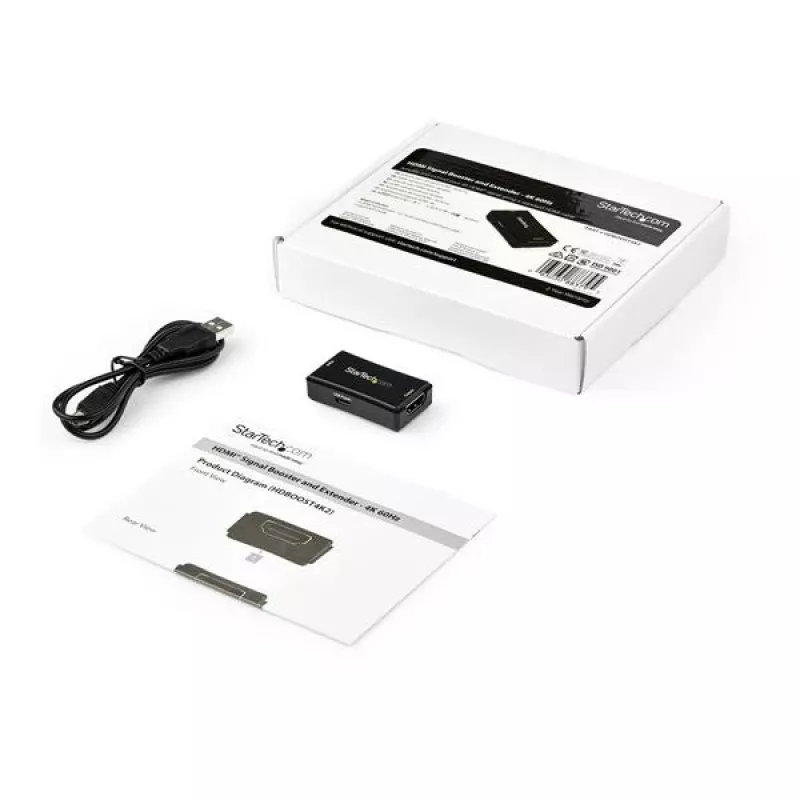StarTech.com 45 ft. (14 m) HDMI Signal Booster - 4K 60Hz, 3840 x 2160 pikseli, wzmacniacz AV, 14 m, czarny, HDCP
