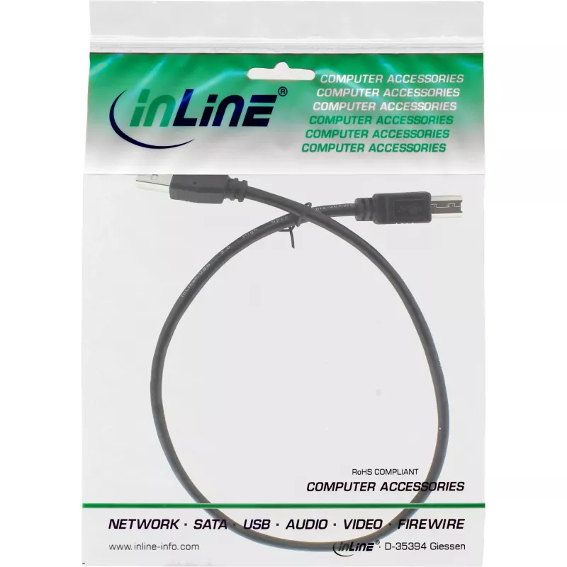 Kabel USB 2.0 Typ A męski / B męski czarny 0,5 m InLine 34550X