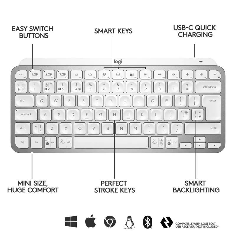 Logitech MX Keys Mini Wireless Illuminated klawiatura Mini QWERTY