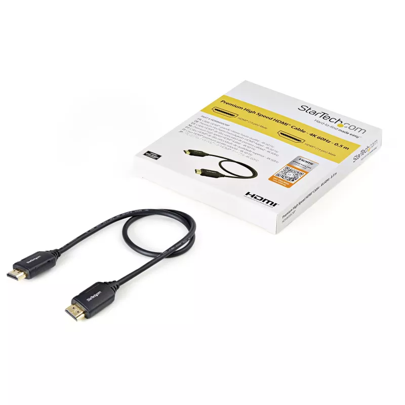 StarTech.com 1.6ft (50cm) Premium Certified HDMI 2.0 kabel with Ethernet - High Speed Ultra HD 4K 60Hz HDMI kabel HDR10 - HDMI Cord (Male/Male Connectors) - For UHD Monitors, TVs, Displays