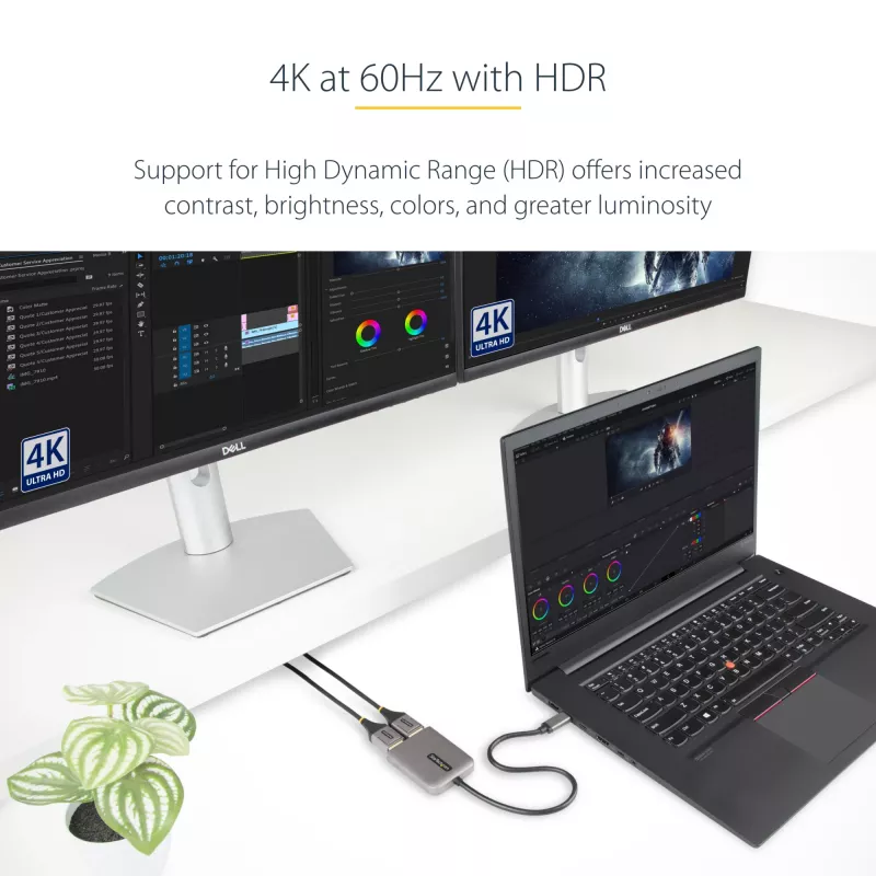 StarTech.com Adapter USB-C na dwa Displayport 1.4, Hub MST multi-monitor USB Typu-C, Rozdzielacz/przedłużacz ekranu laptopa Dual 5K 60Hz DP, HDR, Wyjątkowo długi wbudowany kabel - Tylko Windows