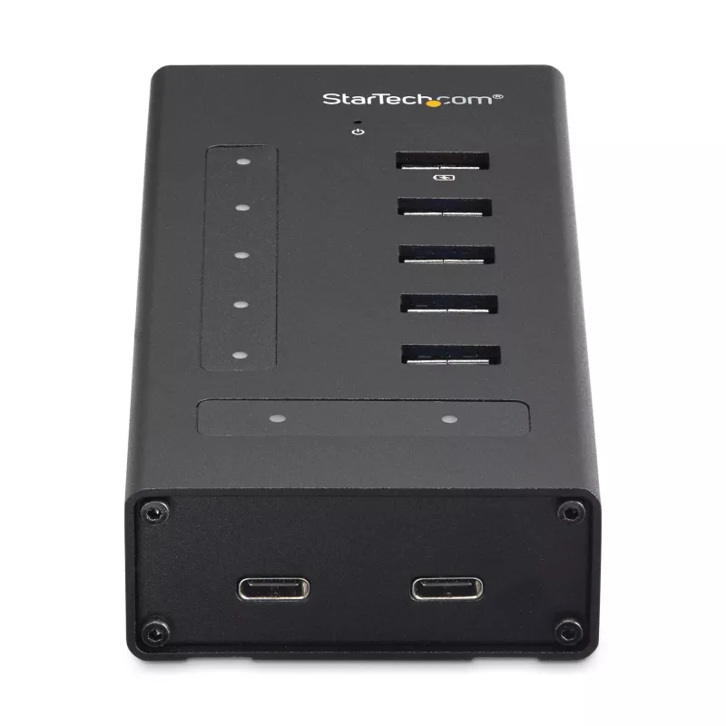StarTech.com 7-portowy hub USB-C - USB typu C do 2x USB-C/5x USB-A - Komercyjny metalowy hub USB 3.0 - SuperSpeed USB 3.2 Gen 1 (5 Gb/s) - Zasilany samodzielnie - Szybkie ładowanie BC 1.2 - Możliwość montażu/Wytrzymały