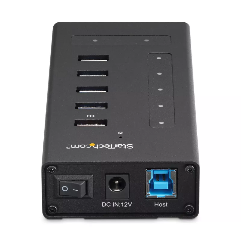 StarTech.com 7-portowy hub USB-C - USB typu C do 2x USB-C/5x USB-A - Komercyjny metalowy hub USB 3.0 - SuperSpeed USB 3.2 Gen 1 (5 Gb/s) - Zasilany samodzielnie - Szybkie ładowanie BC 1.2 - Możliwość montażu/Wytrzymały