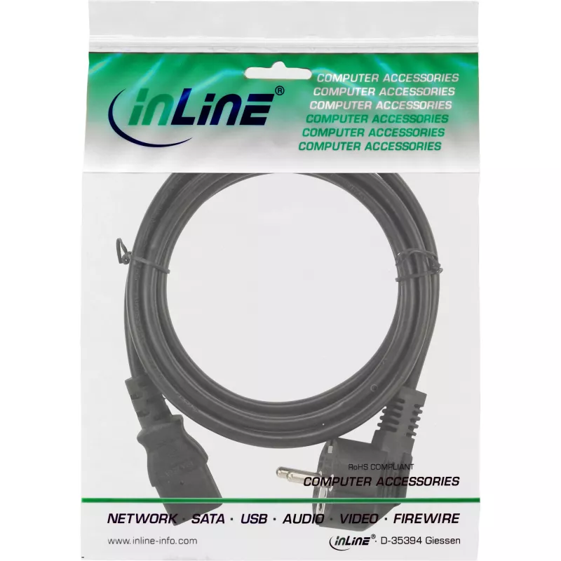 Kabel zasilający InLine, CEE 7/7 kątowy / 3-pinowy IEC C13 męski, 1,8 m