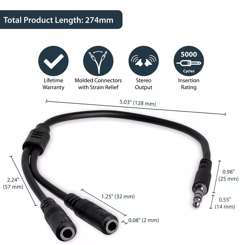 StarTech.com Adapter do zestawów słuchawkowych z oddzielnymi wtyczkami słuchawek i mikrofonu – 3,5 mm 4-pozycyjny na 2x 3-pozycyjny 3,5 mm M/Ż