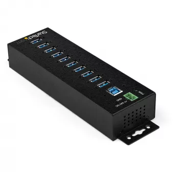 StarTech.com 10-portowy hub USB 3.0 z zasilaczem - Metalowy przemysłowy hub USB-A z ESD i ochroną przeciwprzepięciową 350 W - Możliwość montażu na szynie DIN/ścianie/biurku - Szybki hub USB 3.2 Gen 1 (5 Gb/s)