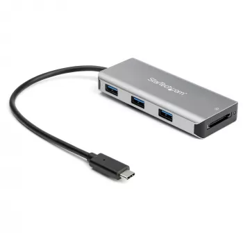 StarTech.com HB31C3ASDMB 3-portowy hub USB-C z czytnikiem kart SD, 3x USB-A, 10 Gb/s, USB 3.1, zasilany z magistrali, kabel 25 cm, zgodny z Thunderbolt 3