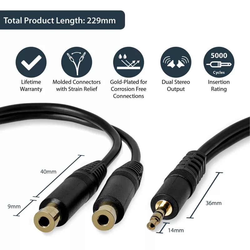 StarTech.com 15 cm kabel rozdzielacz stereo - 3,5 mm męski na 2x 3,5 mm żeński
