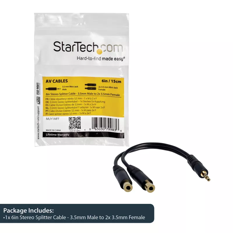 StarTech.com 15 cm kabel rozdzielacz stereo - 3,5 mm męski na 2x 3,5 mm żeński
