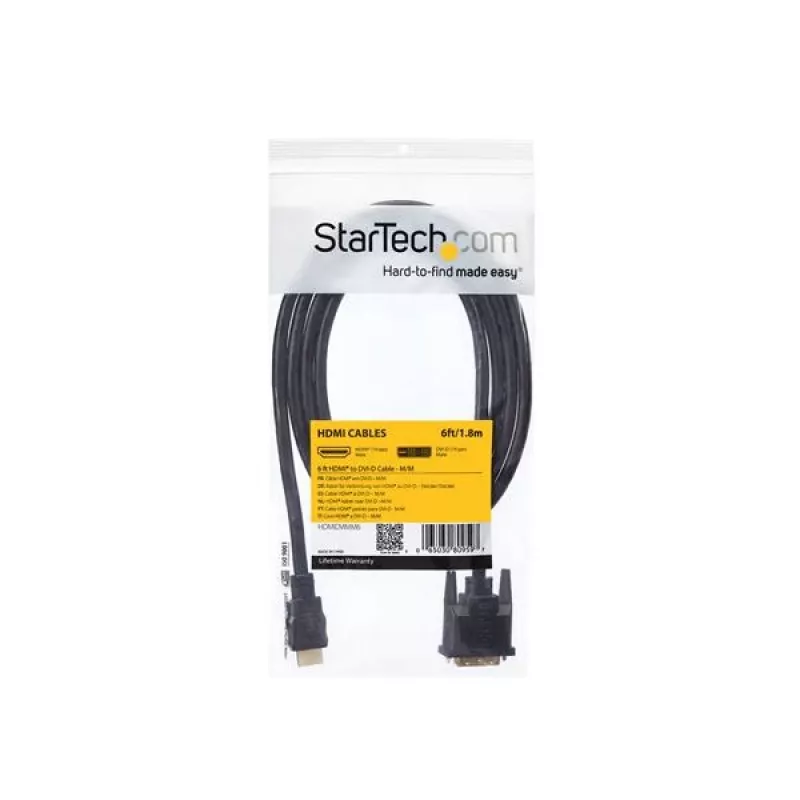 StarTech.com Kabel HDMI do DVI-D 6 stóp - M/M, 1,8 m, HDMI, DVI-D, męski, męski, prosty